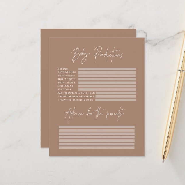 Baby shower partij voorspellingen spel natuurlijke (Voorkant / Achterkant in situ)