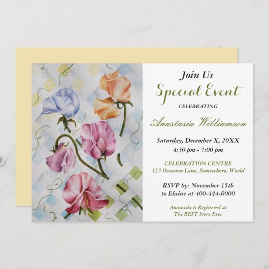 BABY SHOWER PARTIJGEBEURTENIS INVITE KAART (Voorkant / Achterkant)