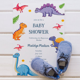 Baby shower Party, Blauwe Dinosaurus Kaart