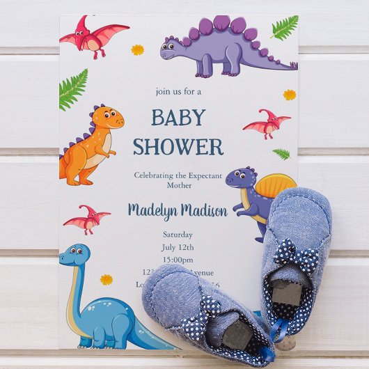Baby shower Party, Blauwe Dinosaurus Kaart