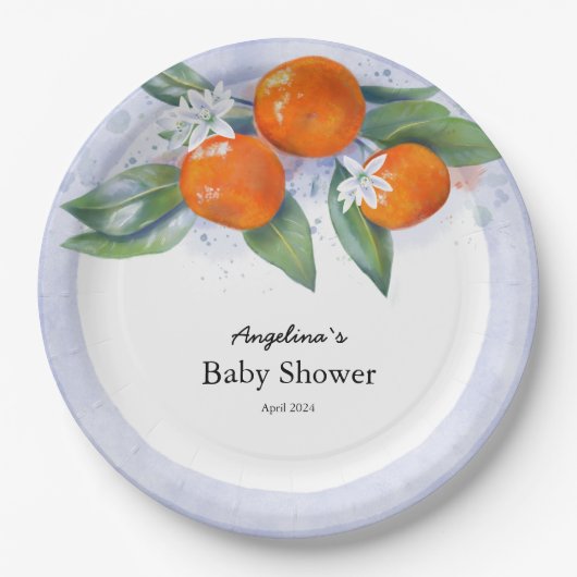 Baby shower Party Bord met tangerine (Voorkant)