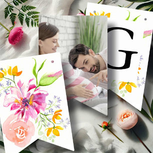 Baby shower Party Decor Waterverf Bloemen Foto Vlaggetjes