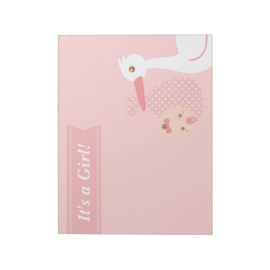 Baby shower Party Favor - Stork levert babymeisje Notitieblok (Linkerzijde)