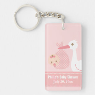 baby shower Party Favor - Stork levert babymeisje Sleutelhanger