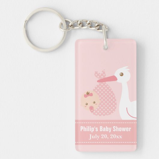 baby shower Party Favor - Stork levert babymeisje Sleutelhanger (Voorkant)