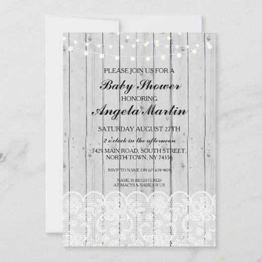 Baby shower Party Grijs Hout Kant Uitnodigen Kaart (Voorkant)