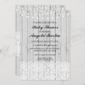 Baby shower Party Grijs Hout Kant Uitnodigen Kaart (Voorkant / Achterkant)
