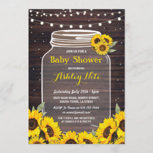 baby shower Party Jar Wood Sunflower Firefings Kaart