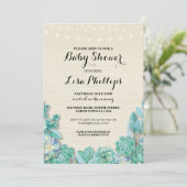 Baby shower Party Mint Succulents Rustiek Uitnodig Kaart (Staand voorkant)