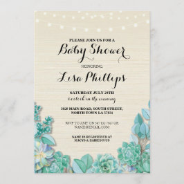 Baby shower Party Mint Succulents Rustiek Uitnodig Kaart