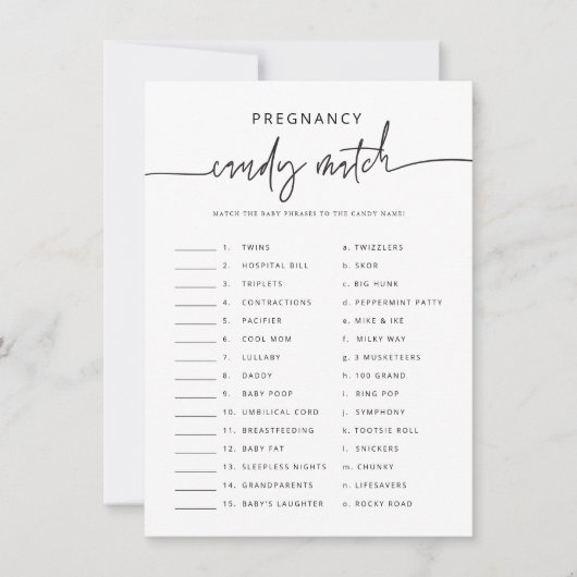 Baby shower Party Phrase Match Spel Activiteit Kaa Kaart (Voorkant)