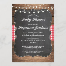 baby shower Party Red Gingham Barn Chalk Invite Kaart