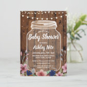 Baby shower Party Rustic Jar Wood Bloemen Uitnodig Kaart (Staand voorkant)