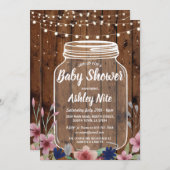 Baby shower Party Rustic Jar Wood Bloemen Uitnodig Kaart (Voorkant / Achterkant)