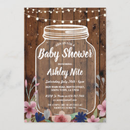 Baby shower Party Rustic Jar Wood Bloemen Uitnodig Kaart