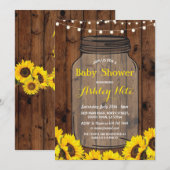 baby shower Party Rustic Jar Wood Sunflower Invite Kaart (Voorkant / Achterkant)