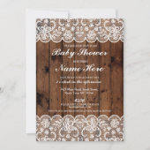 baby shower Party Rustic Wood Lace Boy Girl Invite Kaart (Voorkant)
