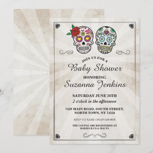 Baby shower Party Sugar Skull Party Uitgenodigd Kaart (Voorkant / Achterkant)