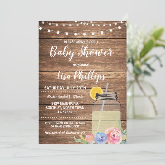 Baby shower Party Summer Wood Mason Jar Uitnodigen Kaart (Staand voorkant)