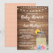 Baby shower Party Summer Wood Mason Jar Uitnodigen Kaart (Voorkant / Achterkant)