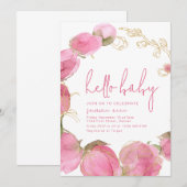 Baby shower Party Uitnodiging Sjabloon Roze Bloeme (Voorkant / Achterkant)