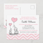 Baby Shower Pastel Baby Olifant met Hart Custom Uitnodiging Briefkaart (Voorkant / Achterkant)