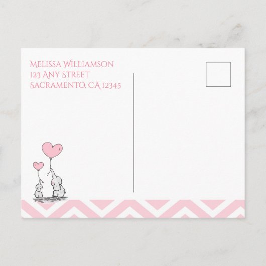 Baby Shower Pastel Baby Olifant met Hart Custom Uitnodiging Briefkaart (Achterkant)