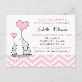 Baby Shower Pastel Baby Olifant met Hart Custom Uitnodiging Briefkaart