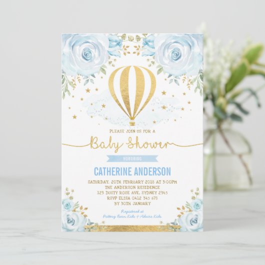 Baby shower Pastel Blue Floral Kaart (Staand voorkant)