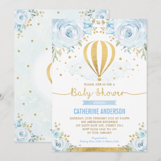 Baby shower Pastel Blue Floral Kaart (Voorkant / Achterkant)