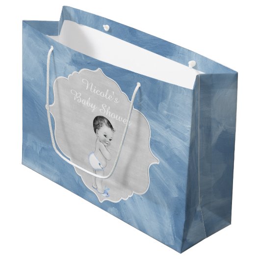 baby shower Pastel Blue  Little Boy Large Cadeautasje (Voorkant Gekanteld)