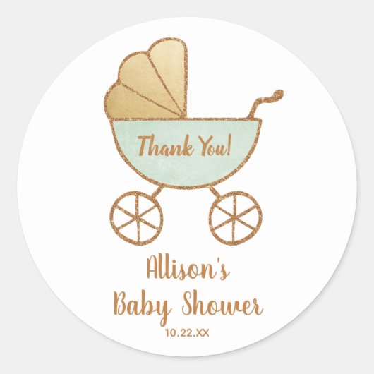 Baby shower Pastel Groene Retro Koets Dank u Ronde Sticker (Voorkant)