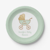 Baby shower Pastel Mint Groen Retro Carriage Papieren Bordje (Voorkant)
