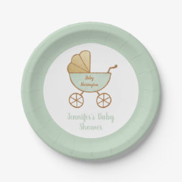 Baby shower Pastel Mint Groen Retro Carriage Papieren Bordje