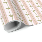 Baby Shower Pastel Pink Stripe Botanical Green Vin Cadeaupapier (Rol Hoek)