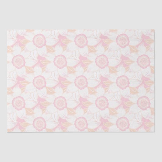 Baby shower Pastel Pink White Floral Pattern Tissuepapier (Voorkant)