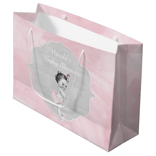 baby shower Pastel Roze  Klein meisje Large Cadeautasje (Voorkant Gekanteld)