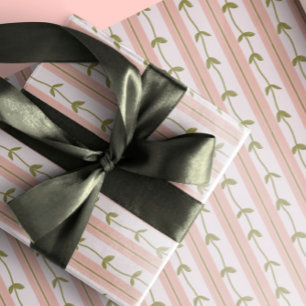 Baby Shower Pastel Roze Streep Botanisch Groen Vin Cadeaupapier