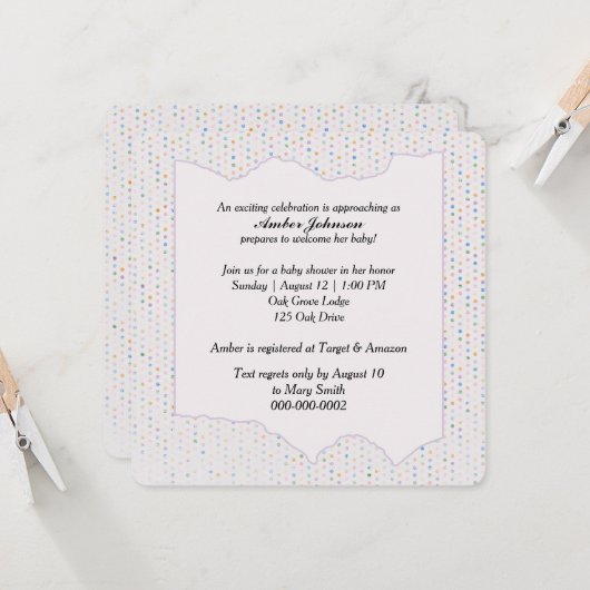 Baby Shower Pastel Stippen Kaart (Voorkant / Achterkant in situ)