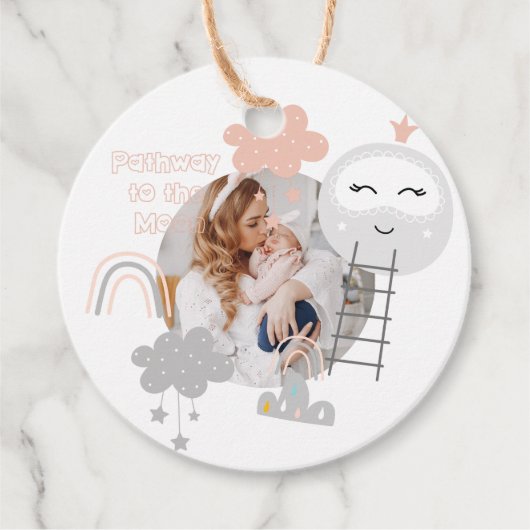 Baby shower Pathway to the Moon Dank u Foto Bedankjes Labels (Voorkant)