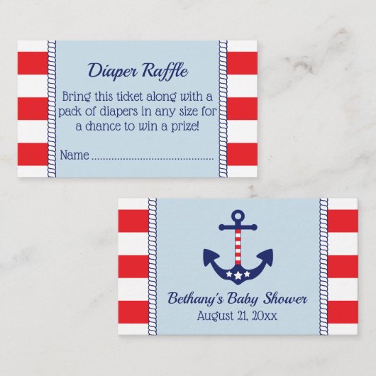 Baby shower Patriottisch Anker Luier Raffle Ticket Informatiekaartje (Voorkant / Achterkant)