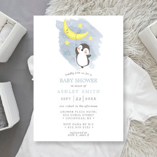 Baby shower Penguin Moon Winter Waterverf Kaart
