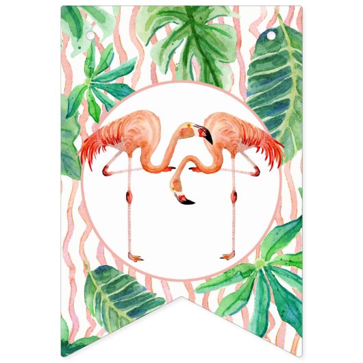 baby shower Pennant Bunting Flamingo Leaf Stripe Vlaggetjes (Eerste vlag)