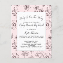 Baby shower per e-mail Drawn Flowers Pink