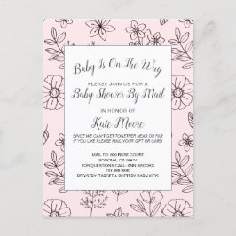 Baby shower per e-mail Drawn Flowers Pink Uitnodiging Briefkaart