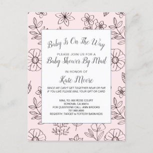 Baby shower per e-mail Drawn Flowers Pink Uitnodiging Briefkaart