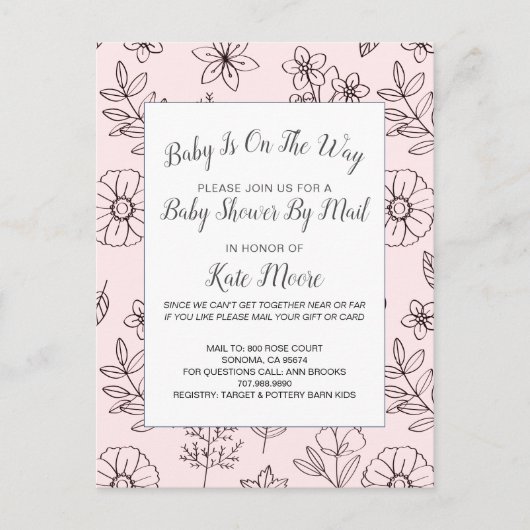 Baby shower per e-mail Drawn Flowers Pink Uitnodiging Briefkaart (Voorkant)