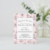 Baby shower per e-mail Drawn Flowers Pink Uitnodiging Briefkaart (Staand voorkant)