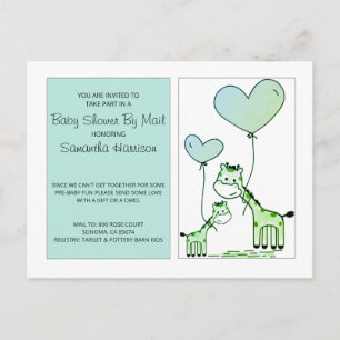 Baby shower per e-mail Giraffes Blauw groen Uitnodiging Briefkaart