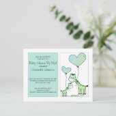 Baby shower per e-mail Giraffes Blauw groen Uitnodiging Briefkaart (Staand voorkant)